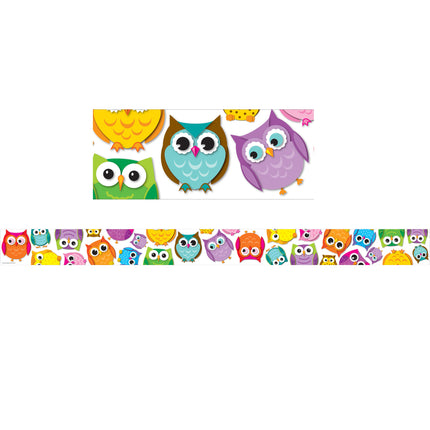 Colorful Owls Straight Border