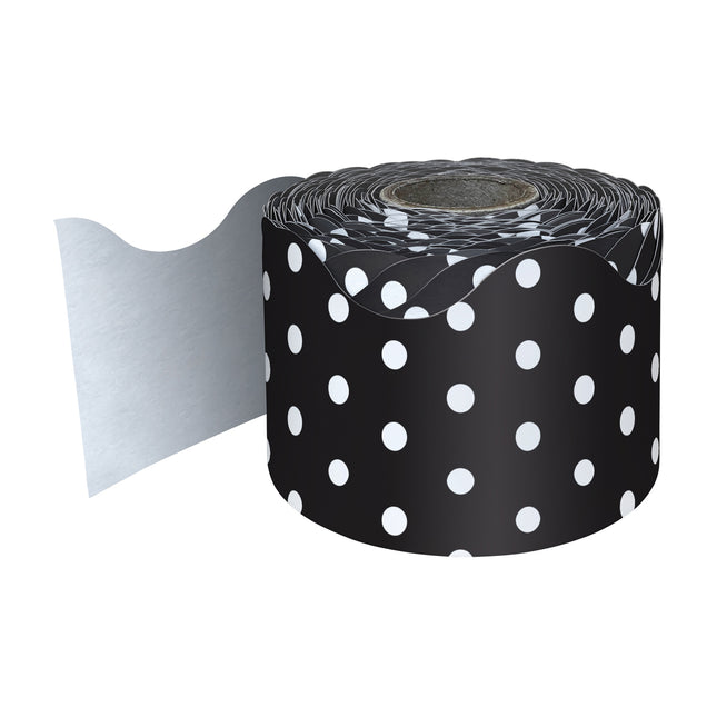 Black with White Polka Dots Rolled Scalloped Border