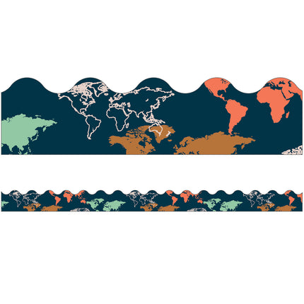 Let's Explore World Map Scalloped Border