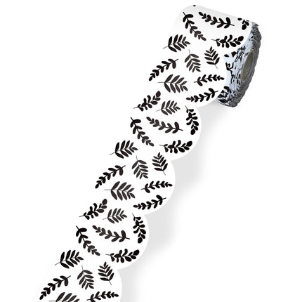 White W/blk Leaves Rolled Borders Scalloped