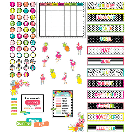 Simply Stylish Tropical Pineapple Calendar Bulletin Board Set, 92 Pieces