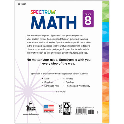 Spectrum Math Workbook, Grade 8