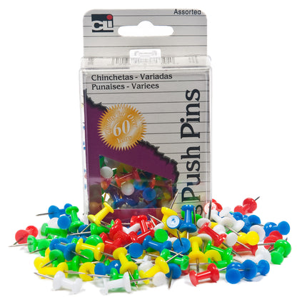 Push Pins, Assorted Colors, Box of 100