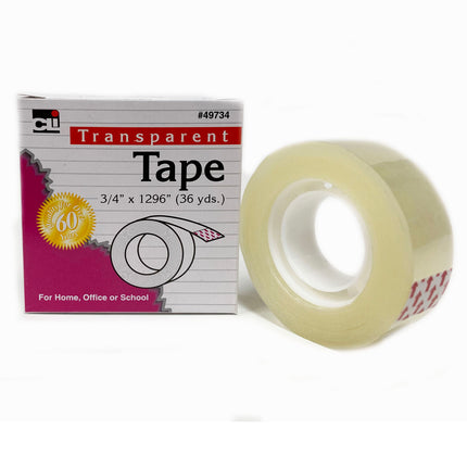 Tape - Transparent - 3/4" Wide x 1296" - 1" Core - 12 Rolls