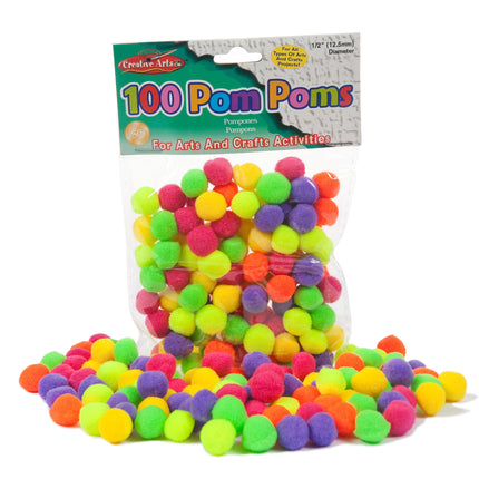 Pom-Poms, 1/2", Hot Colors, Pack of 100
