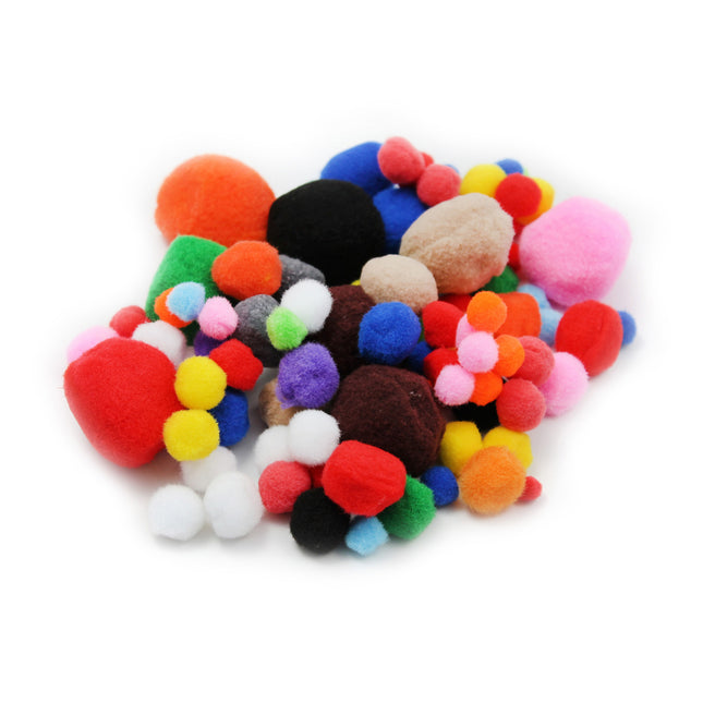 Pom-Poms, Assorted Sizes/Colors, Bag of 100
