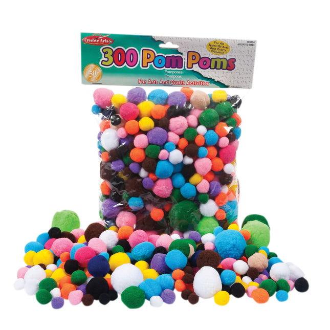 Pom-Poms, Assorted Sizes/Colors, Bag of 300