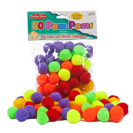 Pom-Poms, 1", Hot Colors, Bag of 50