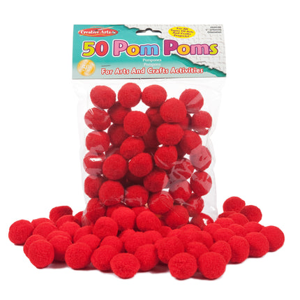 Pom-Poms, 1", Red, Pack of 50