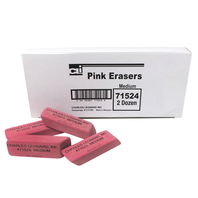 Pink Wedge Erasers, Medium, Box of 24