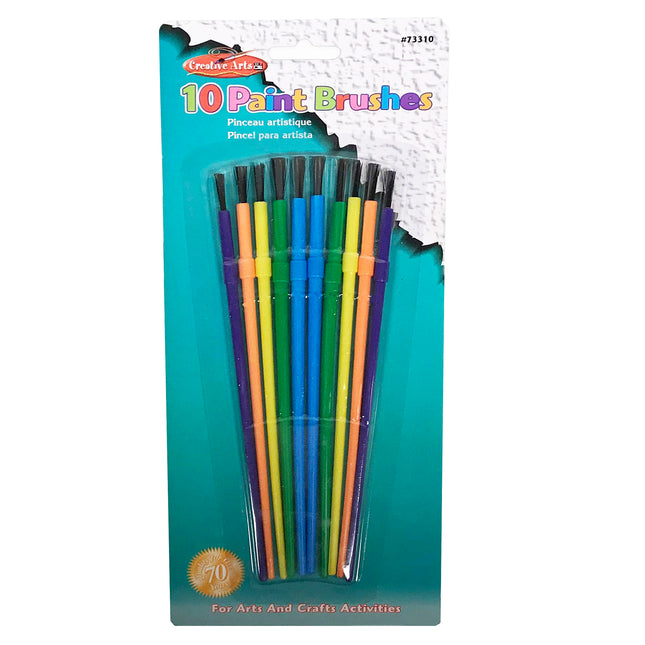 Plastic Artist Brushes, Assorted Sizes & Colors, 10/Pack
