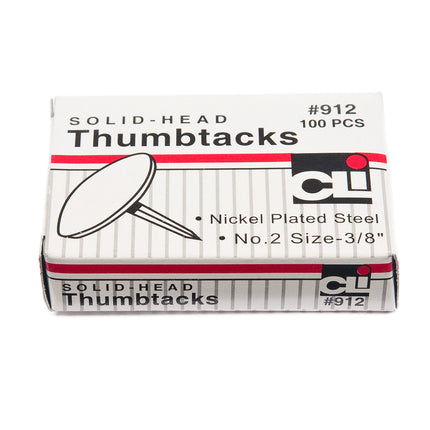 Thumb Tacks, Nickel Plated Solid Head, 3/8 Inch Head, 100-Pack