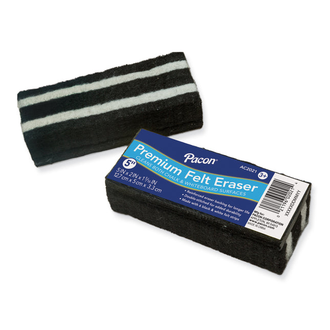 Chalk & Whiteboard Eraser, Premium, 6 Black & White Felt Strips