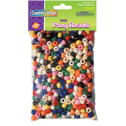 Pony Beads, Assorted Bright Hues, 1000 Pieces