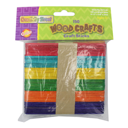 Regular Craft Sticks, Bright Hues Assorted, 150 Pieces