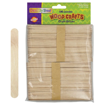 Jumbo Craft Sticks, Natural, 100 Pieces