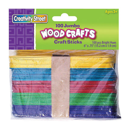 Jumbo Craft Sticks, Bright Hues Assorted, 100 Pieces