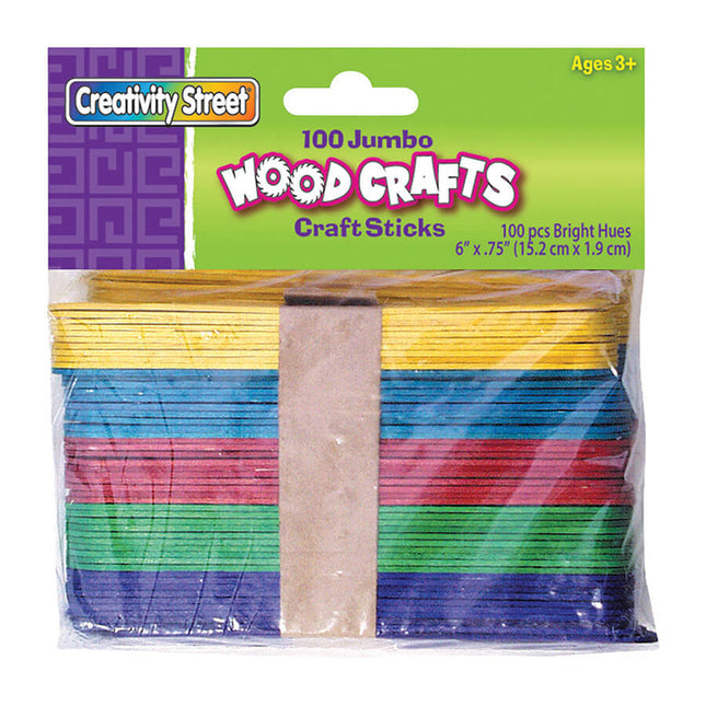 Jumbo Craft Sticks, Bright Hues Assorted, 100 Pieces