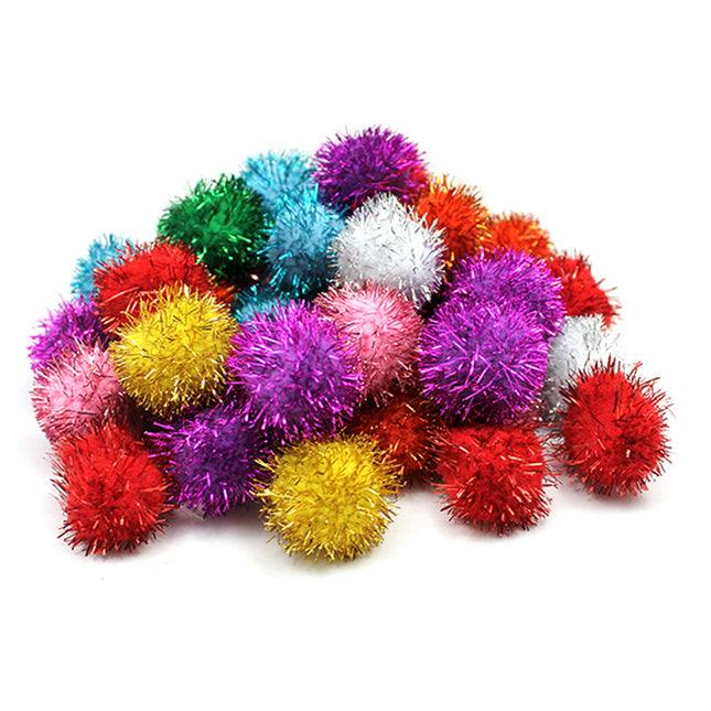 Glitter Pom Pons, Assorted Colors, 40 Pieces