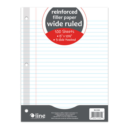 Filler Paper Reinforced 3hole Punch 100ct Wide Ruled