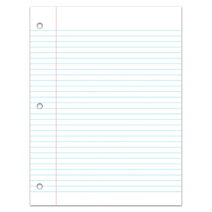 Filler Paper, College Ruled, 8" x 10-1/2", White, 100 Sheets