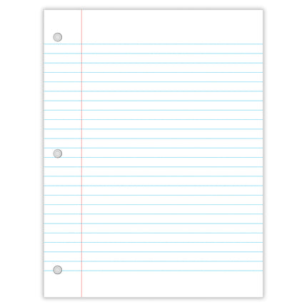 Filler Paper, Wide Ruled, 8" x 10-1/2", White, 100 Sheets