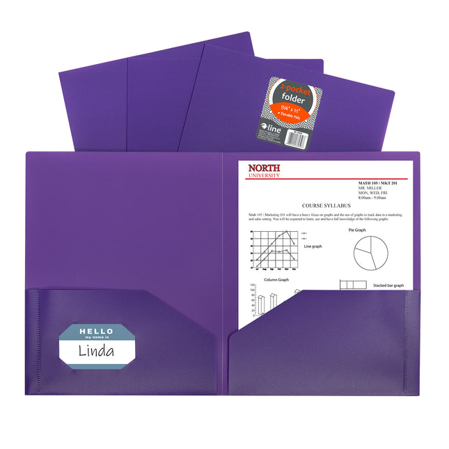 Two-Pocket Heavyweight Poly Portfolio Folder, Purple,1 Each