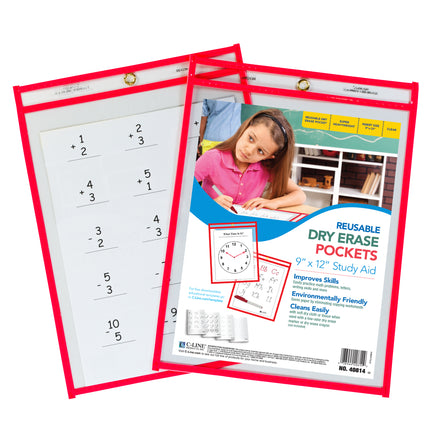 Reusable Dry Erase Pocket, Red Neon, 9" x 12", 1 Pocket