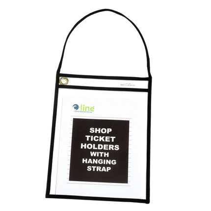 Shop Ticket Holder With Strap, Black, Stitched, Both Sides Clear, 9" x 12", Box of 15