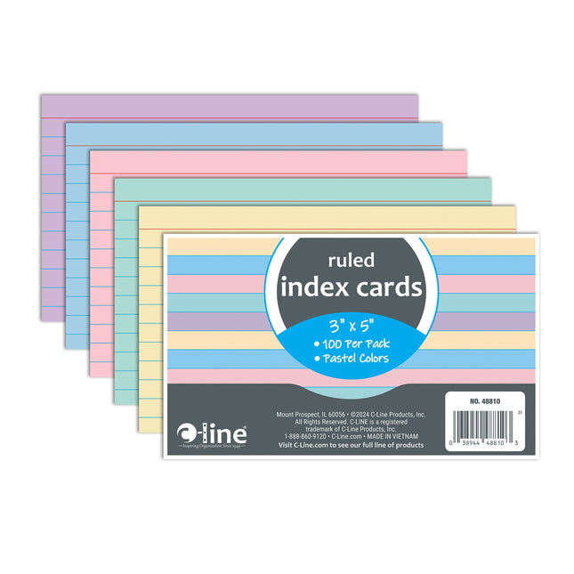 Index Cards 3 X 5 Ruled Asst Colors