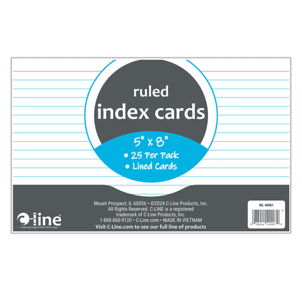 5 X 8 Index Cards White Ruled 25ct