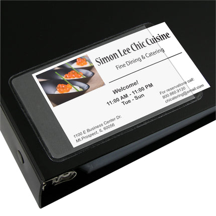Self-Adhesive Business Card Holder, Side Load, 2" x 3-1/2", Pack of 10
