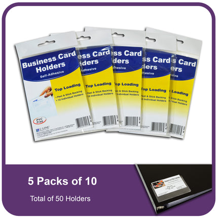 Self-Adhesive Business Card Holder, Top Load, 2" x 3-1/2", Pack of 10