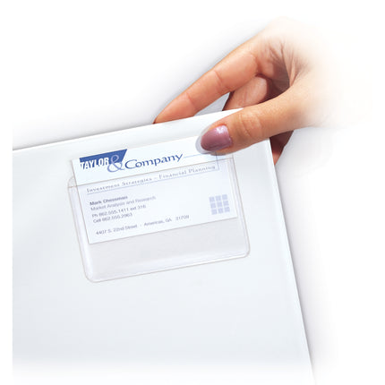 Self-Adhesive Business Card Holder, Top Load, 2" x 3-1/2", Pack of 10