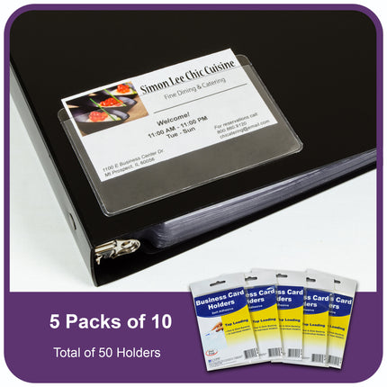 Self-Adhesive Business Card Holder, Top Load, 2" x 3-1/2", Pack of 10