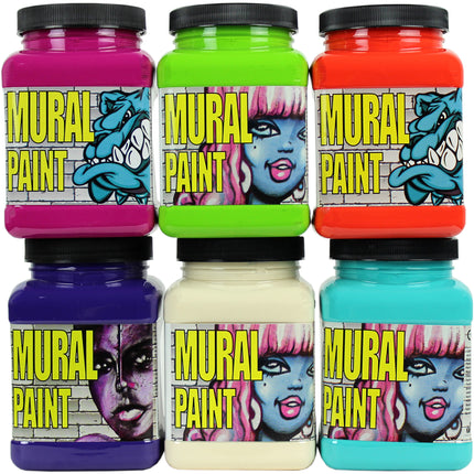Mural Paint, Pint, 6 Bright Colors Set