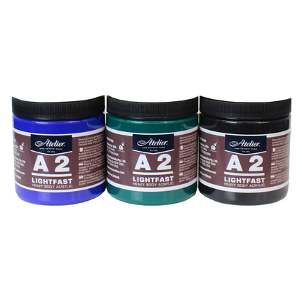 A2 Heavy Body Lightfast Artist Acrylic, 237 ml Jars, 6 Color Set