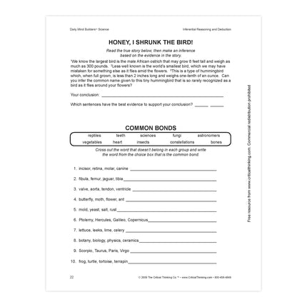 Daily Mind Builders Science Book, Grade 5-12