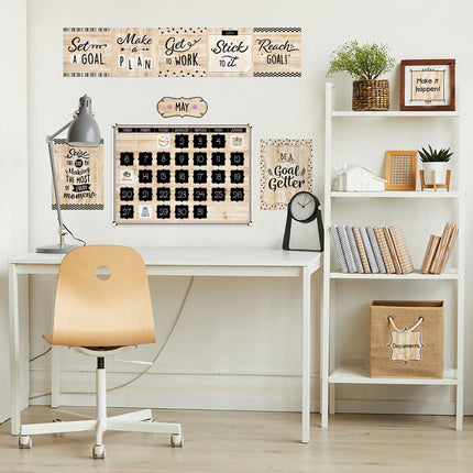 Black, White, and Wood Calendar Set Bulletin Board Set