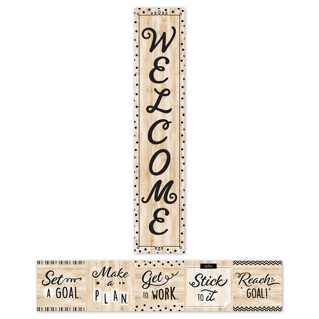 Black White & Wood Welcome Banner