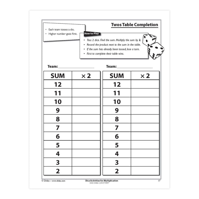 Dice Activities for Multiplication Book & CD