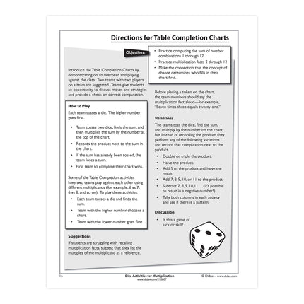 Dice Activities for Multiplication Book & CD