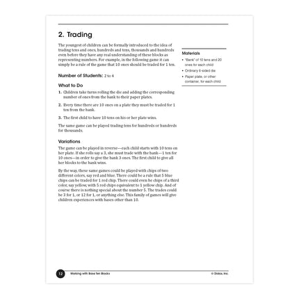Working with Base Ten Blocks Resource Book