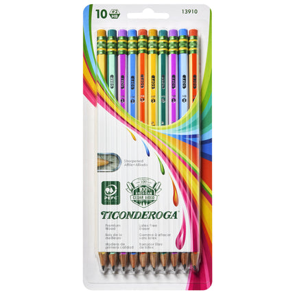 Pencils, #2 Soft, Neon Stripes, Presharpened, Pack of 10