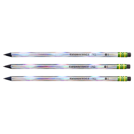Noir Pencils, Holographic Foil on Black Wood, #2 Soft, Presharpened, Pack of 12