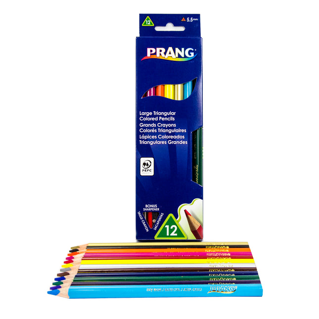 Triangular Colored Pencils, With Sharpener, Assorted Colors, 12 Count