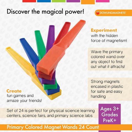 Magnet Wand, Assorted Primary Colors, Pack of 24
