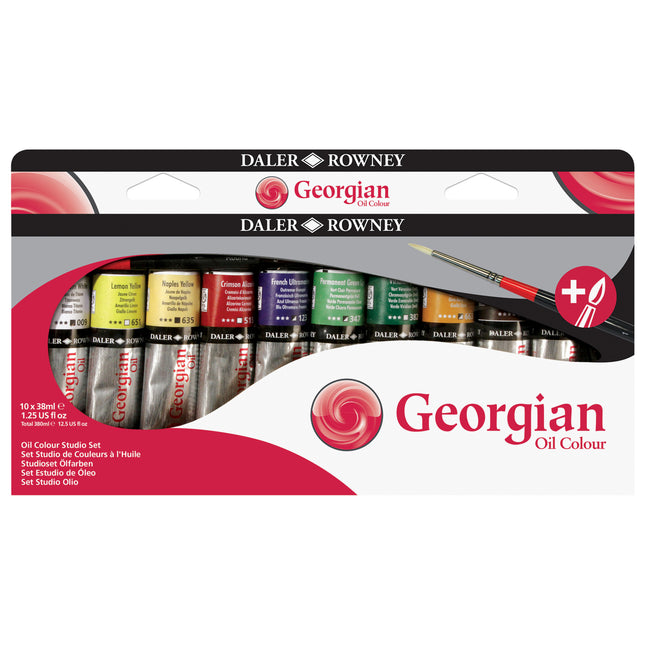 Georgian Oil Paint Studio Set + Free Brush, Assorted Colors, 10 Pieces