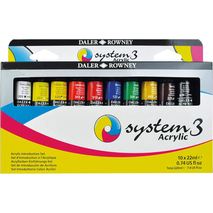 System3 Acrylic Paint Set, Assorted Colors, 10 Pieces