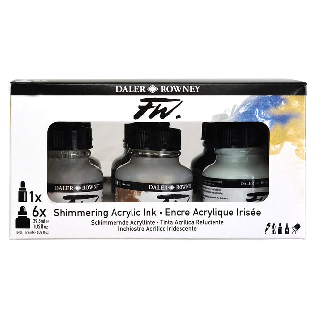 FW Acrylic Ink Shimmering Set with Empty Marker, Assorted Colors